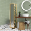 SCAFFALE DA BAGNO CON SPECCHIO E 6 RIPIANI A DOGHE IN BAMBÙ, 35X35X168CM, COLORE LEGNO