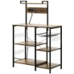 SCAFFALE CUCINA MULTIPRESA PER MICROONDE CON RIPIANI E CESTINO A RETE, 90X42X130CM, MARRONE