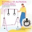 SBARRA GINNASTICA ARTISTICA PER BAMBINI AD ALTEZZA REGOLABILE CON 2 ANELLI, IN ACCIAIO, 148X105X88-128 CM, ROSA