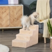 SCALETTA PER CANI PORTATILE A 4 GRADINI, IN FLANELLA SFODERABILE E TRUCIOLATO, 60X35X44 CM, BEIGE