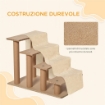 SCALETTA PER CANI PORTATILE A 4 GRADINI, IN FLANELLA SFODERABILE E TRUCIOLATO, 60X35X44 CM, BEIGE