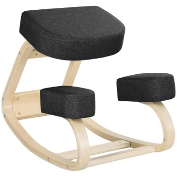 SEDIA ERGONOMICA CON INGINOCCHIATOIO IN LEGNO DI BETULLA E CUSCINO, 51X69X58CM, NERO