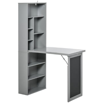 SCRIVANIA PIEGHEVOLE SALVASPAZIO CON LIBRERIA E LAVAGNA PER UFFICIO E CASA, 98X51X153CM, GRIGIO