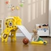 SCIVOLO PER BAMBINI 18-36 MESI CON CANESTRO DA BASKET LATERALE IN PE, 131X50X74 CM, GIALLO E GRIGIO