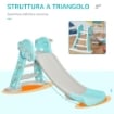 SCIVOLO PER BAMBINI DA 18 MESI PIEGHEVOLE CON 3 SCALINI E CANESTRO BASKET, 140X87X75CM, BLU E GRIGIO