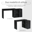 SCRIVANIA ANGOLARE PER STUDIO E UFFICIO CON 2 CASSETTI E 2 RIPIANI, IN LEGNO, 117X82X74 CM, NERO