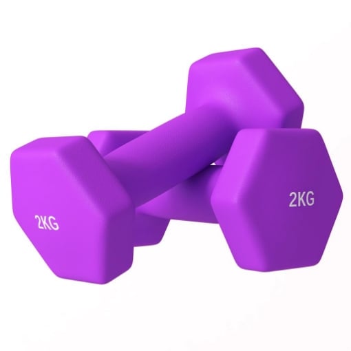 SET 2 MANUBRI 2X2 KG ESAGONALI E ANTISCIVOLO PER CASA E PALESTRA, IN METALLO E PLASTICA, 16X7.5X7.5 CM, VIOLA