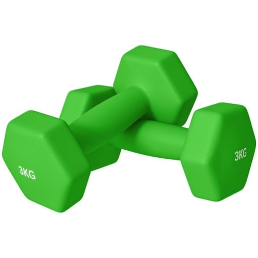 SET 2 MANUBRI 3 KG ESAGONALI E ANTISCIVOLO PER CASA E PALESTRA, IN METALLO E PLASTICA, 18X8X8 CM, VERDE