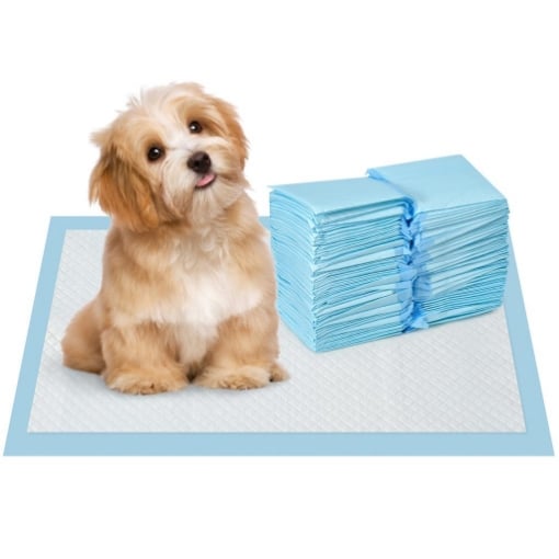 SET 100 TAPPETINI IGIENICI PER CANI A 6 STRATI IN TESSUTO NON TESSUTO, CARTA E PE, 45X30 CM, BLU E BIANCO