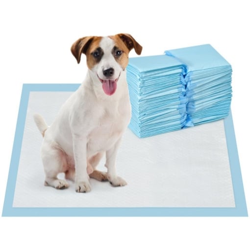 SET 100 TAPPETINI IGIENICI PER CANI A 6 STRATI IN TESSUTO NON TESSUTO, CARTA E PE, 45X60 CM, BLU E BIANCO