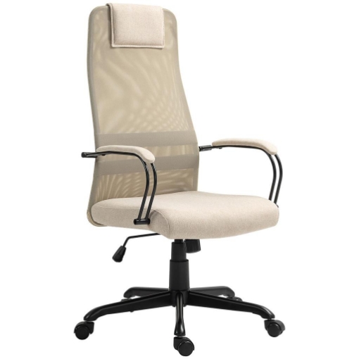 SEDIA DA UFFICIO ERGONOMICA GIREVOLE CON RECLINAZIONE, ALTEZZA REGOLABILE E RUOTE, 58X61X115-125CM, BEIGE