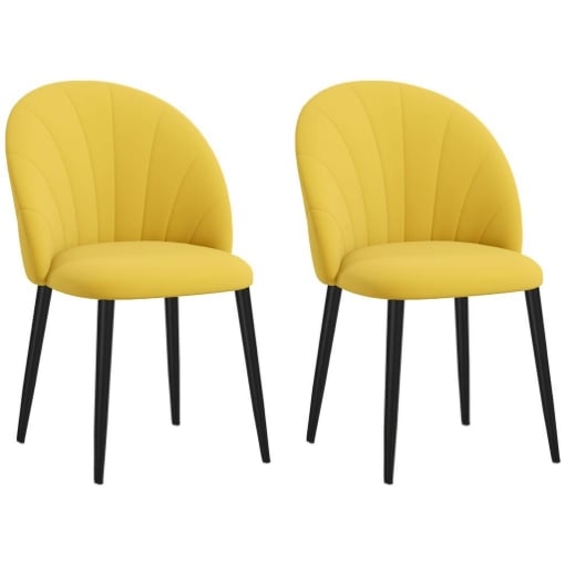 SET 2 SEDIE DA PRANZO DESIGN NORDICO IN METALLO E TESSUTO EFFETTO VELLUTO GIALLO E NERO, 52X54X79 CM