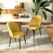 SET 2 SEDIE DA PRANZO DESIGN NORDICO IN METALLO E TESSUTO EFFETTO VELLUTO GIALLO E NERO, 52X54X79 CM