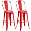 SET 2 SGABELLI DA BAR INDUSTRIALE CON SCHIENALE RIMOVIBILE E POGGIAPIEDI, IN METALLO, 44X49X116 CM, ROSSO