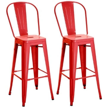 SET 2 SGABELLI DA BAR INDUSTRIALE CON SCHIENALE RIMOVIBILE E POGGIAPIEDI, IN METALLO, 44X49X116 CM, ROSSO