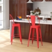 SET 2 SGABELLI DA BAR INDUSTRIALE CON SCHIENALE RIMOVIBILE E POGGIAPIEDI, IN METALLO, 44X49X116 CM, ROSSO