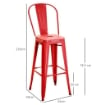 SET 2 SGABELLI DA BAR INDUSTRIALE CON SCHIENALE RIMOVIBILE E POGGIAPIEDI, IN METALLO, 44X49X116 CM, ROSSO