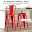 SET 2 SGABELLI DA BAR INDUSTRIALE CON SCHIENALE RIMOVIBILE E POGGIAPIEDI, IN METALLO, 44X49X116 CM, ROSSO