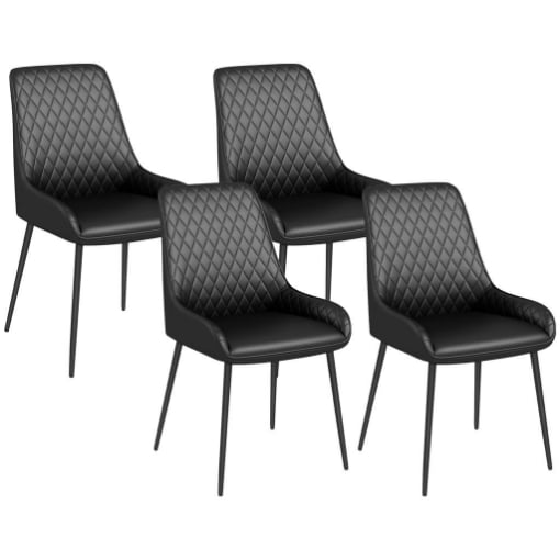 SET 4 SEDIE DA PRANZO IMBOTTITE, ERGONOMICHE E TRAPUNTATE A DIAMANTE, IN PELLE PU E ACCIAIO, 49X60X89 CM, NERO