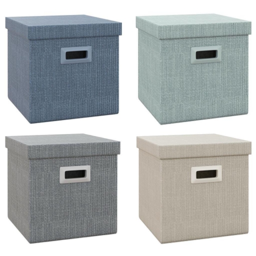 SET 4 SCATOLE PER ARMADI IN TESSUTO CON COPERCHIO E PIEGHEVOLI 30X30X29CM, BLU, CREMA, VERDE E GRIGIO CHIARO