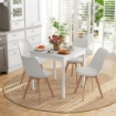 SET 4 SEDIE DA PRANZO STILE NORDICO IN PLASTICA CON GAMBE IN LEGNO E CUSCINO IN FINTA PELLE, BIANCO