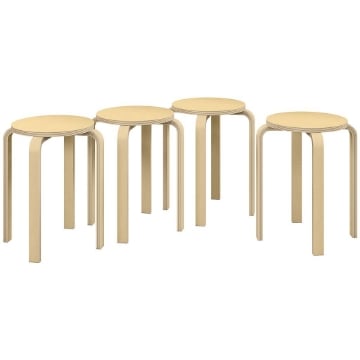 SET 4 SGABELLI IMPILABILI ROTONDI E MODERNI PER CUCINA E BAR IN LEGNO, Ï40X54CM, COLORE LEGNO