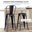 SET 2 SGABELLI DA BAR INDUSTRIALE CON SCHIENALE RIMOVIBILE E POGGIAPIEDI, IN METALLO, 44X49X116 CM, NERO