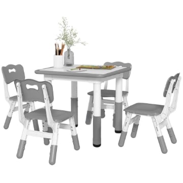 SET TAVOLO E SEDIE PER BAMBINI 5PZ CON 4 SEDIE REGOLABILI 32X36X52.5-56 CM E TAVOLO 60X60X46-58 CM, GRIGIO