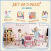 SET TAVOLO E SEDIE PER BAMBINI 5PZ CON 4 SEDIE REGOLABILI 32X36X52.5-56 CM E TAVOLO 60X60X46-58 CM, ROSA