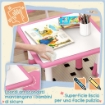 SET TAVOLO E SEDIE PER BAMBINI 5PZ CON 4 SEDIE REGOLABILI 32X36X52.5-56 CM E TAVOLO 60X60X46-58 CM, ROSA