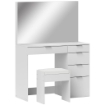 SET TAVOLO DA TRUCCO CON SPECCHIO E 5 CASSETTI 97.2X44.5X136.5 CM E SGABELLO IMBOTTITO 40X24X46 CM, BIANCO