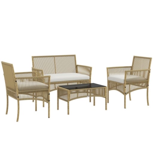 SET DA GIARDINO IN RATTAN DA 4 PEZZI CON 2 POLTRONCINE, DIVANO E TAVOLINO DA CAFFÞ, NATURALE E NERO