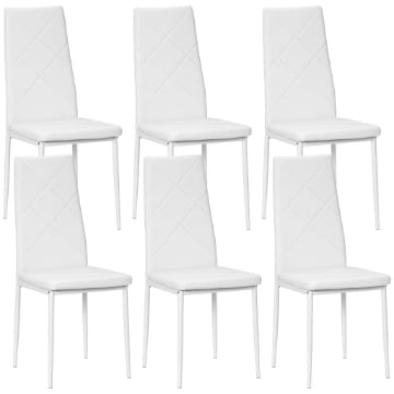 SET DI 6 SEDIE DA PRANZO MODERNE CON SCHIENALE ALTO IN FINTA PELLE E ACCIAIO, 41X50X97 CM, BIANCO