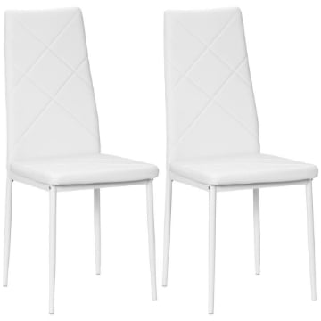 SET DI 2 SEDIE DA PRANZO MODERNE CON SCHIENALE ALTO IN FINTA PELLE E ACCIAIO, 41X50X97 CM, BIANCO