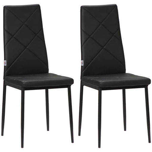 SET DI 2 SEDIE DA PRANZO MODERNE CON SCHIENALE ALTO IN FINTA PELLE E ACCIAIO, 41X50X97 CM, NERO