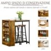 SET DA PRANZO CON BANCONE BAR CON 3 RIPIANI E 2 SGABELLI ALTI CON POGGIAPIEDI STILE INDUSTRIALE, MARRONE