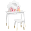 SET DA TRUCCO PER BAMBINE 3-6 ANNI CON SGABELLO E TAVOLO TOELETTA CON SPECCHIO E CASSETTO IN LEGNO BIANCO