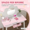 SET DA TRUCCO PER BAMBINE 3-6 ANNI CON SGABELLO E TAVOLO TOELETTA CON SPECCHIO E CASSETTO IN LEGNO BIANCO