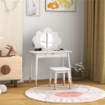 SET DA TRUCCO PER BAMBINE 3-6 ANNI CON SGABELLO E TAVOLO TOELETTA CON SPECCHIO E CASSETTO IN LEGNO BIANCO