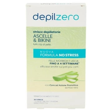 DEPILZERO STRISCE DEPILATORIE ASCELLE E BIKINI CON CERA AD AZIONE PROTETTIVA E ALOE VERA 20PZ OKX