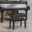 SGABELLO PER PIANOFORTE CON ALTEZZA REGOLABILE E CONTENITORE IN LEGNO E FINTA PELLE, 63X35X46-56CM, NERO