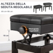 SGABELLO PER PIANOFORTE CON ALTEZZA REGOLABILE E CONTENITORE IN LEGNO E FINTA PELLE, 63X35X46-56CM, NERO