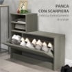 SET MOBILI DA INGRESSO CON APPENDIABITI, SPECCHIO, PANCA CON SCAFFALE E SCARPIERA PER 8 PAIA DI SCARPE, GRIGIO