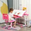 SET SCRIVANIA PER BAMBINI 6-12 ANNI CON SEDIA REGOLABILE IN ALTEZZA, CASSETTO, LUCE E PIANO INCLINABILE, ROSA