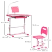 SET SCRIVANIA PER BAMBINI 6-12 ANNI CON SEDIA REGOLABILE IN ALTEZZA, CASSETTO, LUCE E PIANO INCLINABILE, ROSA