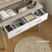 TAVOLO CONSOLLE A 2 LIVELLI CON PIANO ESTRAIBILE E 2 CASSETTI IN LEGNO, 95X35X87CM, ROVERE