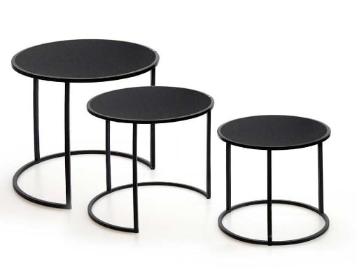 SET 3 TAVOLINI DA CAFFÈ IN METALLO NERO CON DESIGN MINIMAL