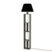 LAMPADA DA TERRA GIORNO IN LEGNO CON LIBRERIA E PARALUME IN TESSUTO COTONE NERO 163,5H CM COLORE DARK COFFEE