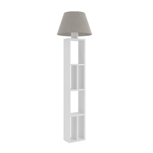 LAMPADA DA TERRA  CON LIBRERIA CON VANI GIORNO BIANCA E PARLUME BEIGE 163,5H CM 