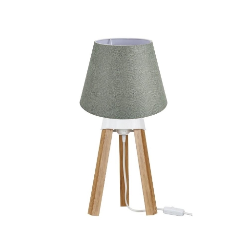 LAMPADA DA TAVOLO CON PARALUME IN TESSUTO VERDE E BASE ROVERE 22,5H CM